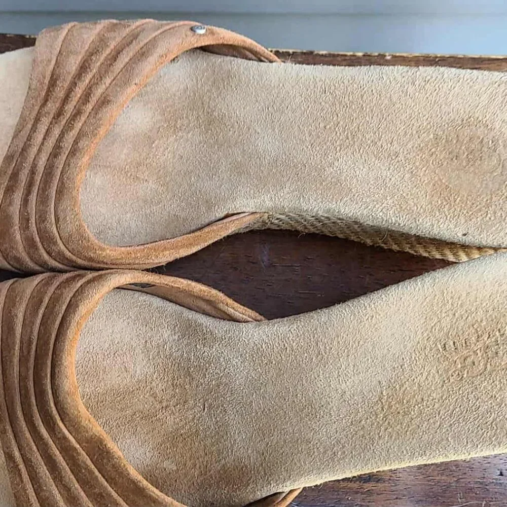 UGG Alvina Slip on Beige Suede Jute Wedge Mule Slides size 10